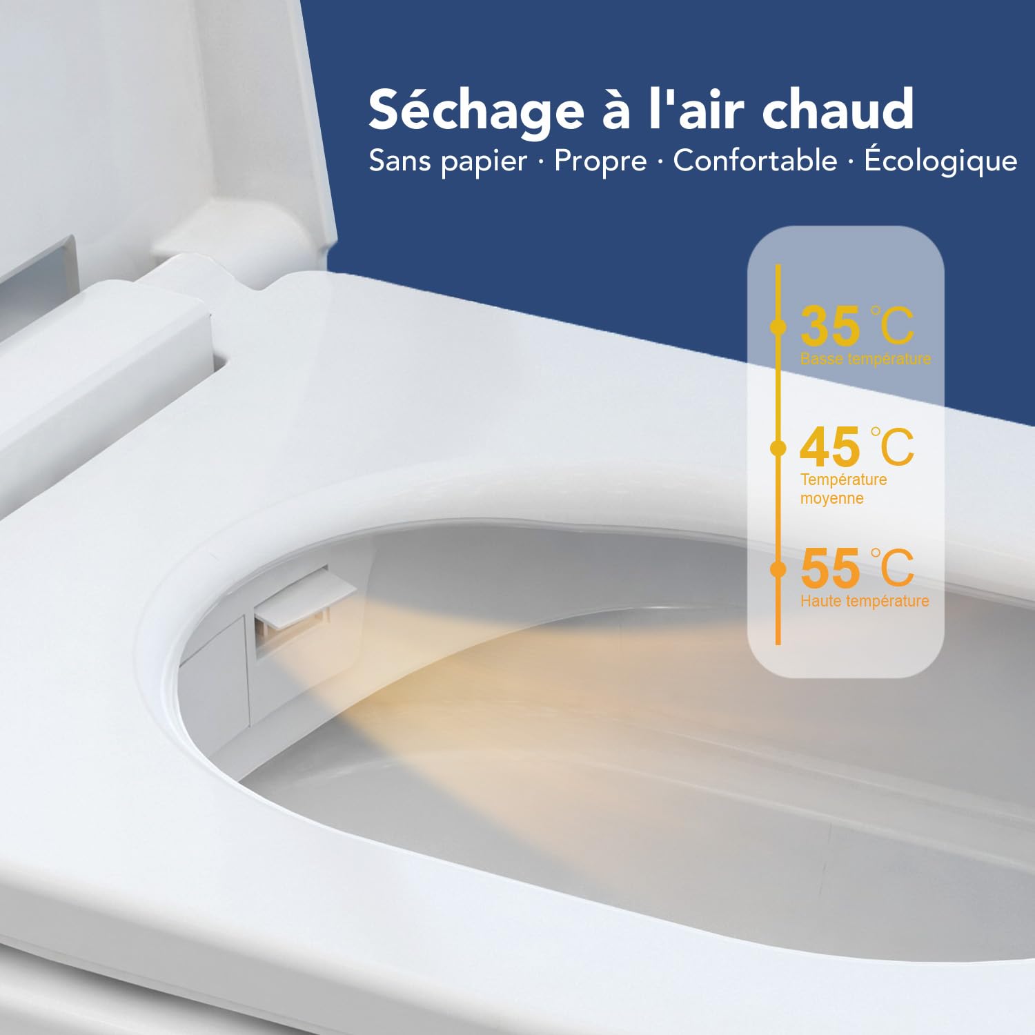 WC Japonais Smart 7201 Pro, Toilette Japonais Suspendu Blanc Avec Télécommande, Position et Température du Jet Réglable, Séchoir Air Chaud 3 Niveaux