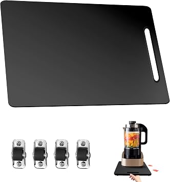 Bamboo Appliance Slider, Elegant Sliding Tray for Coffee Maker & Heavy Kitchen Appliances, Rolling Tray with Rubber Wheels, Countertop Mat Pad Slide Easily from Under The Cabinet 14"L 9.5"W