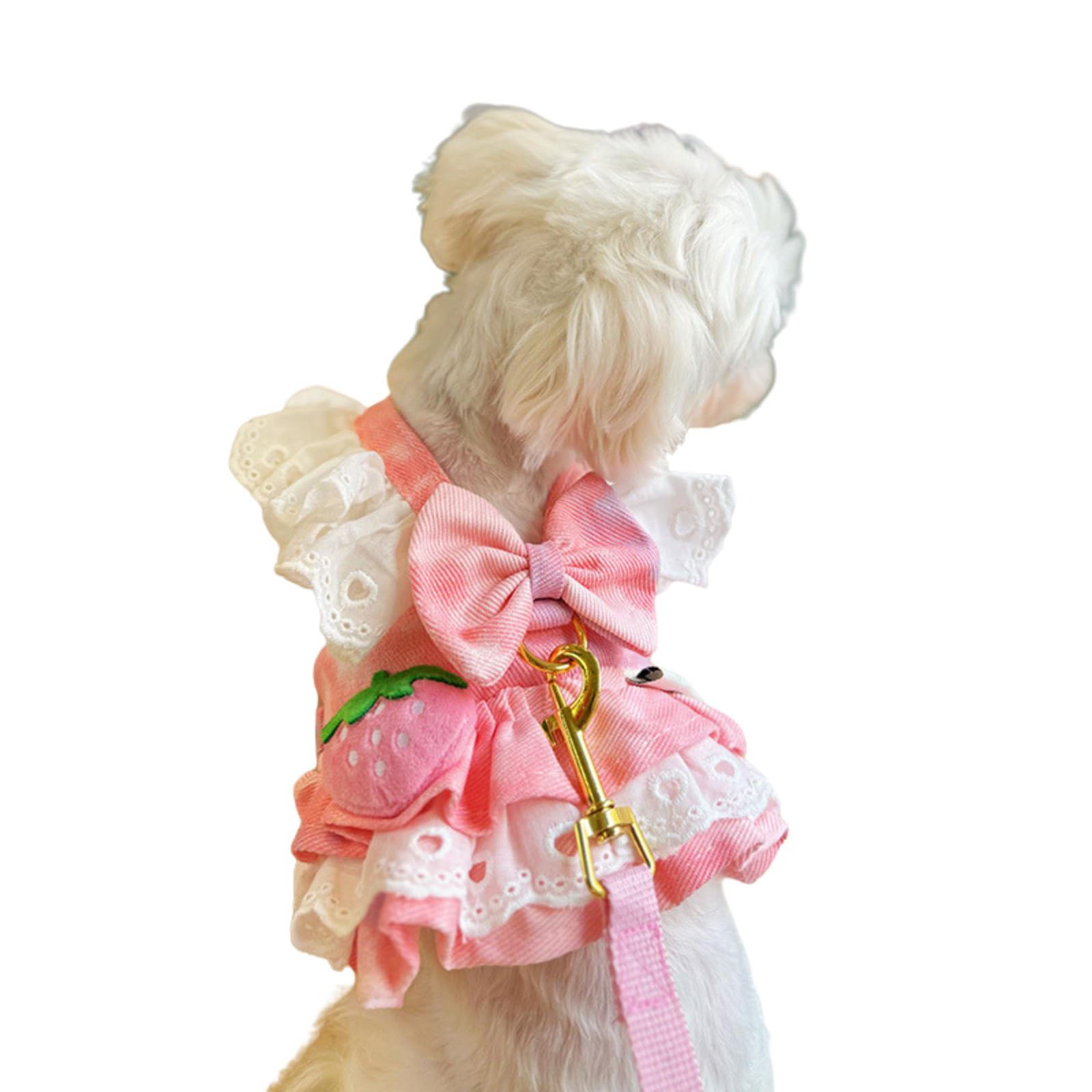 MeiAOBest Dog Harness Dress with Leash,Dog Thin Denim Tie-Dye Princess Dress with Bow-Tie Soft Cute Tutu Vest Ruffled skirt for Cats Small Dogs Girl_XS(Pink) โ image 1