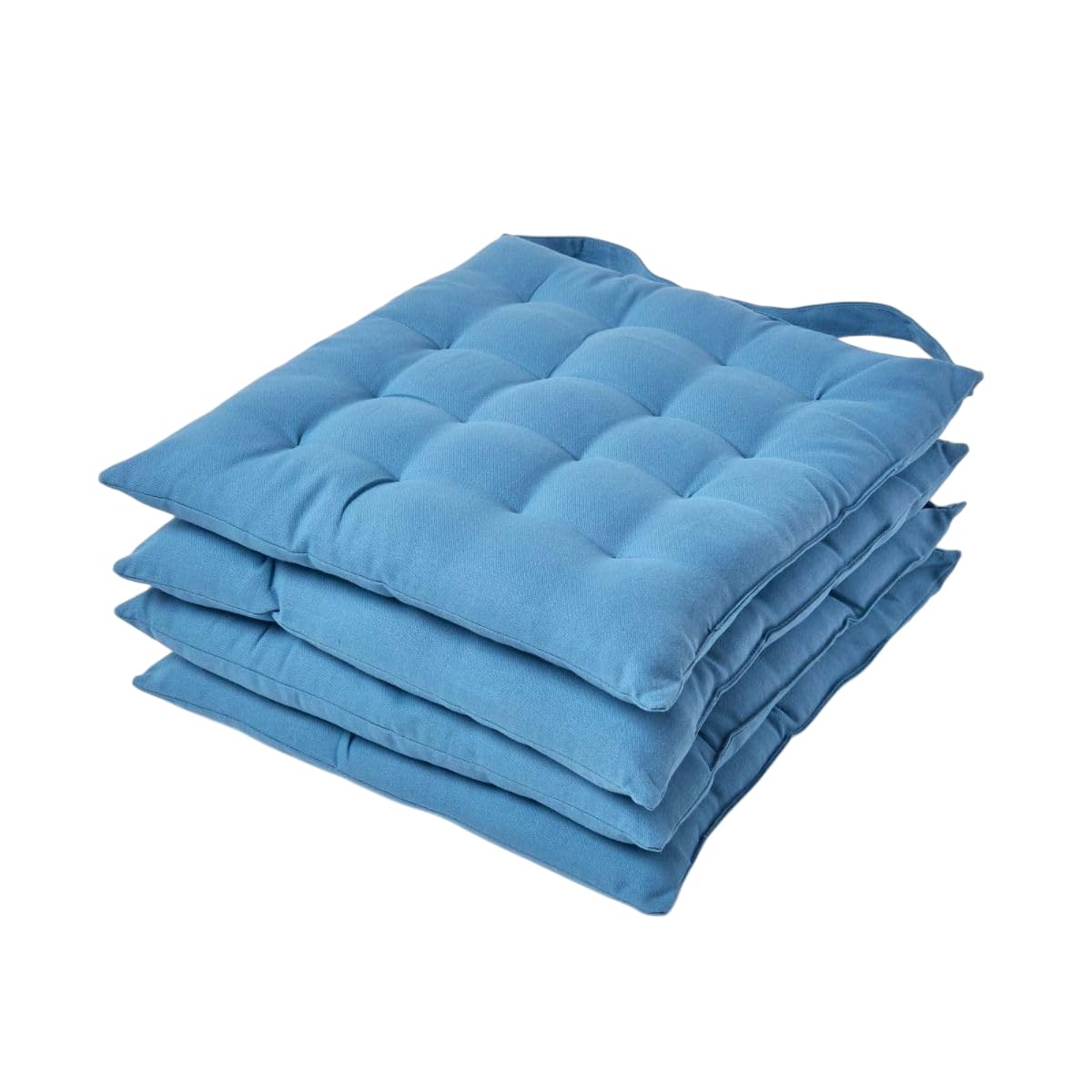 HOMESCAPES Air Force Blue Seat Pads for Dining Chair, Set of 4 100% Cotton Chair Pads with Straps, 40x40 cm