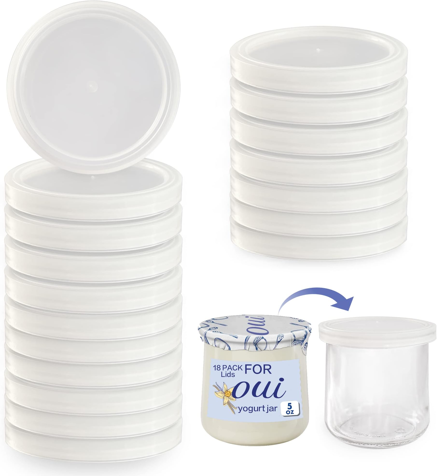 Oui Yogurt Jar Lids - 18 pack Oui Lids for Yoplait Yogurt Container ，Sealed against leaks lids for oui yogurt jars transparent