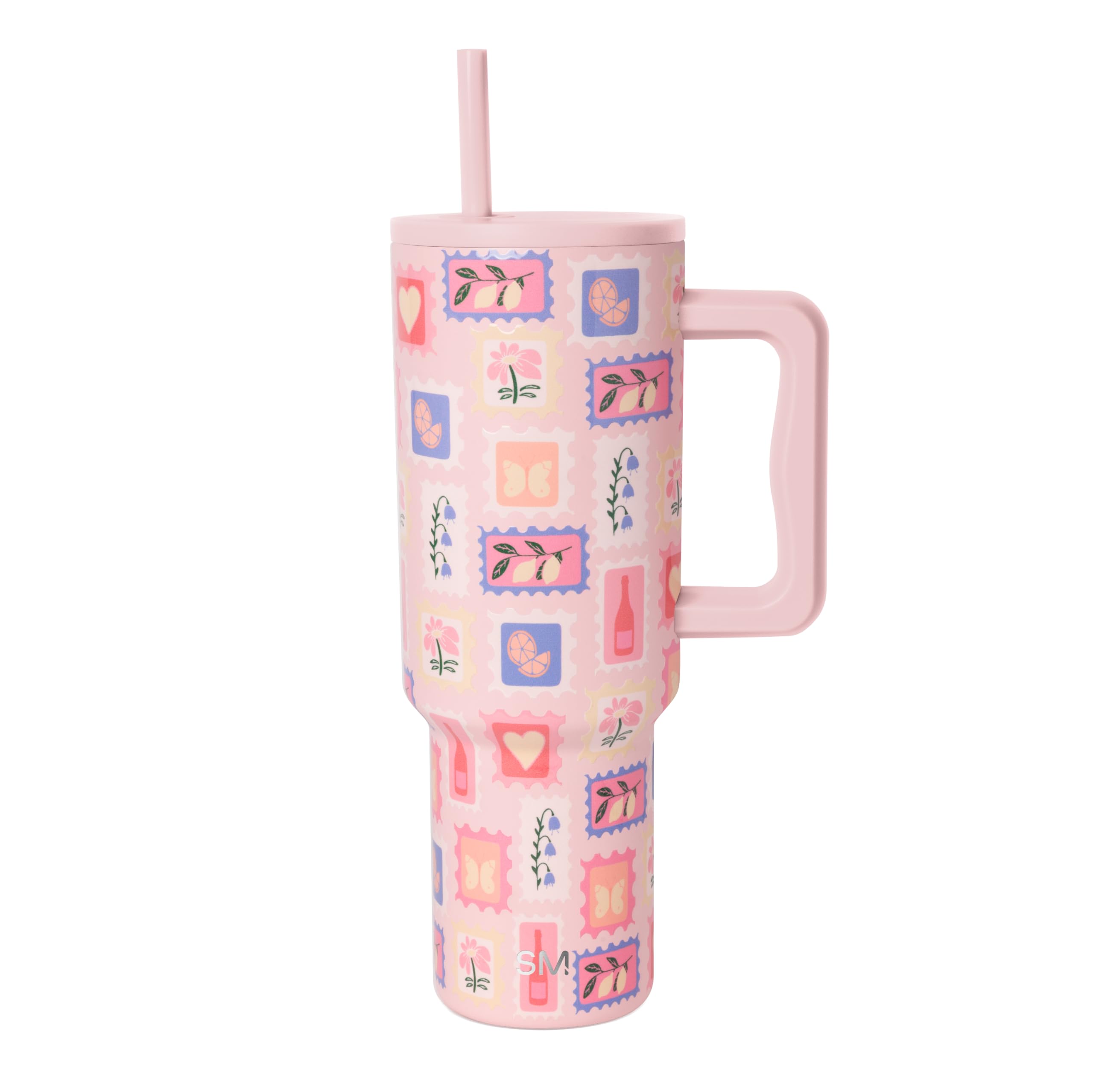 Simple Modern 40 oz Trek Tumbler with Handle and Straw Lid | Cup Holder Friendly Insulated Stainless Steel Travel Mug | 80s Mix: Simple Modern Mother's Day 40 oz Trek Tumbler with Handle and Straw Lid | Cup Holder Friendly Insulated Stainless Steel Travel Mug | Stamps