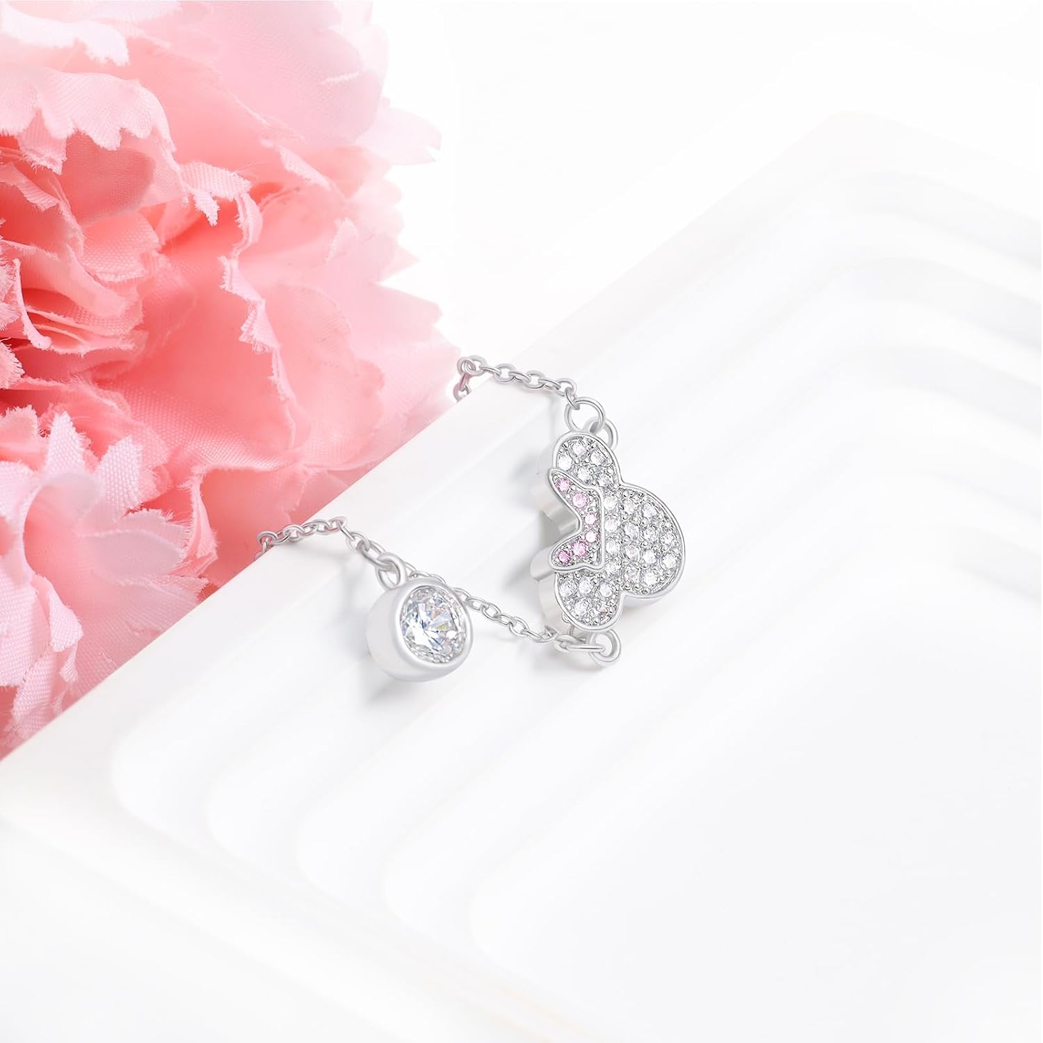 Mouse Bracelet for Women Sterling Silver Pink CZ Mouse Chain Bracelet Sparkling Cute Minnie Bow Animal Cartoon Link Bracelet Lucky Cute Princess Jewelry Gifts for Women Daughter Birthday - Image 3