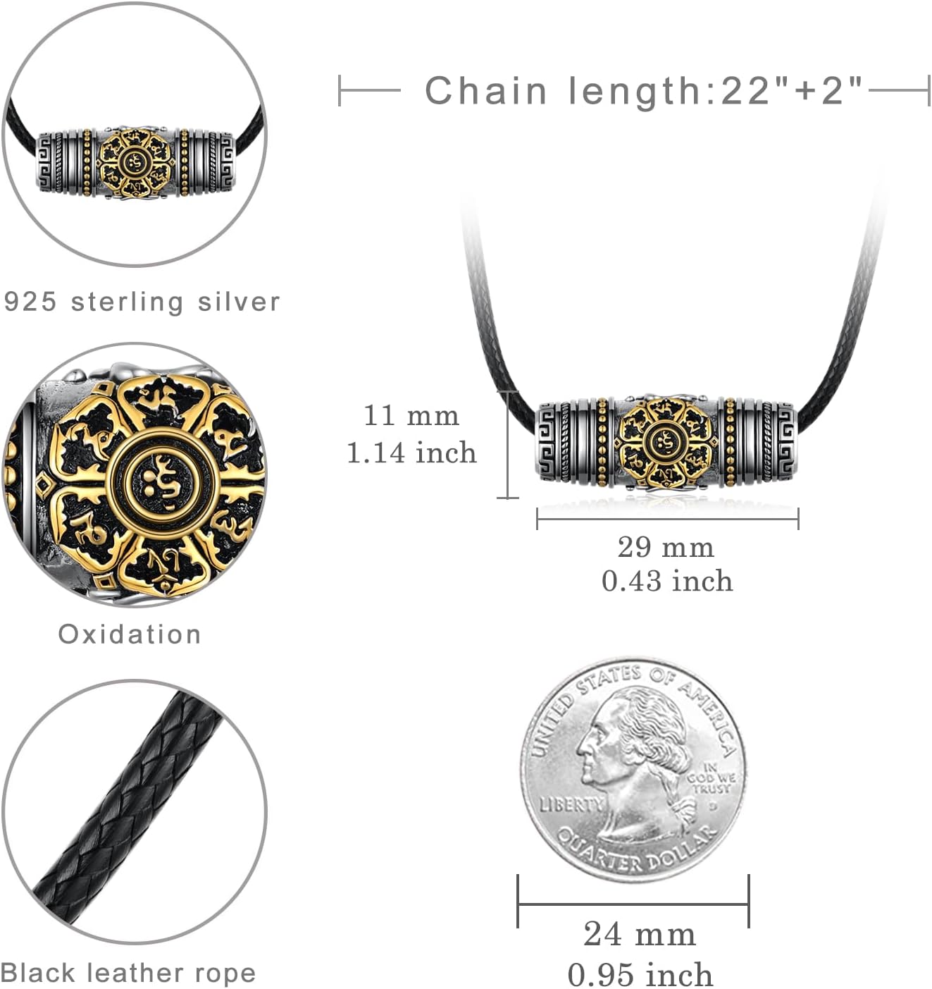 Buddhist Necklace 925 Sterling Silver Om Mani Padme Hum Buddhist Necklace for Men - Image 4