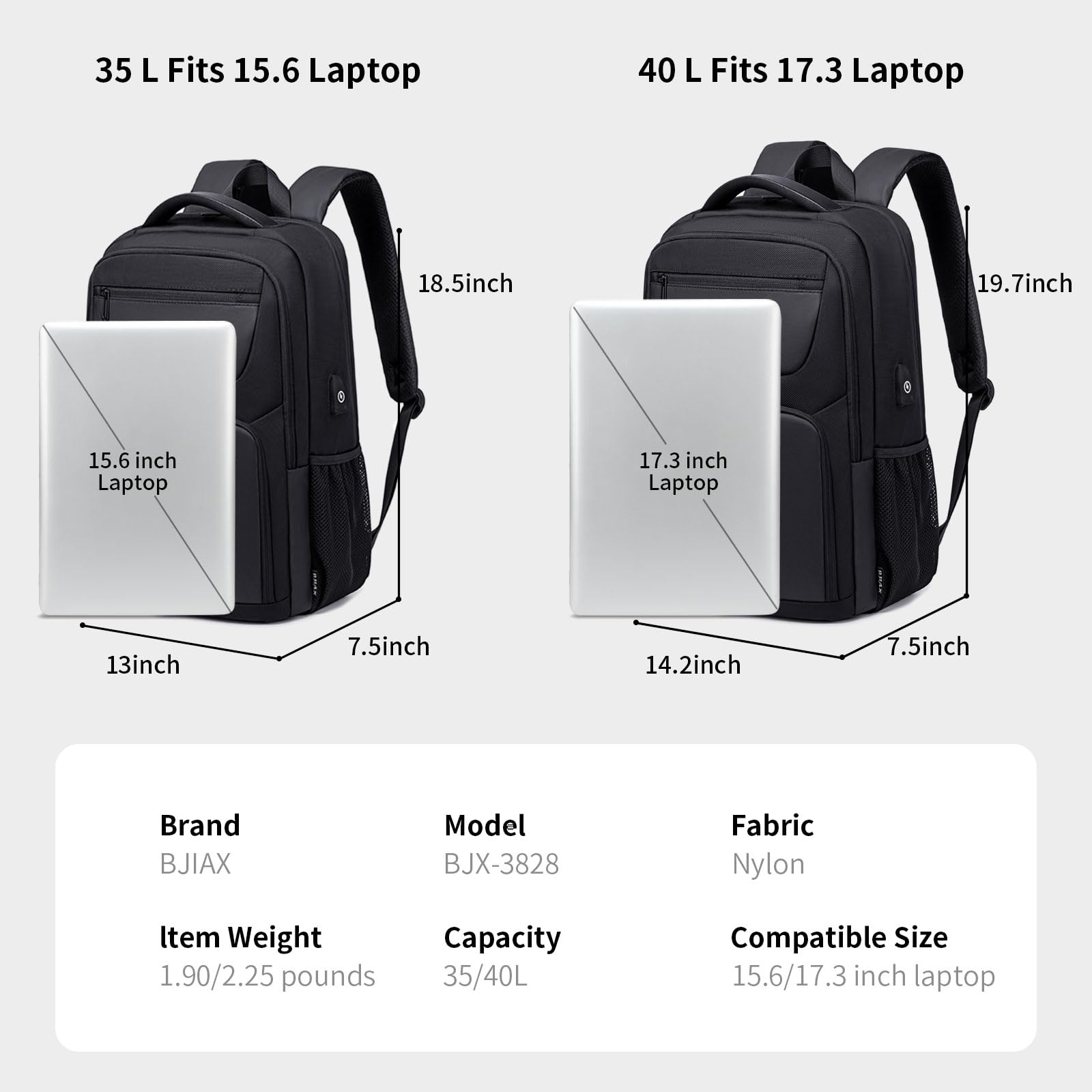 BJIAX Zaino Da Lavoro Uomo, 17.3 Pollici Porta PC Con Caricatore USB Zaino Lavoro Uomo per PC Portatile, 35 Litri Impermeabile per Laptop, Computer, Notebook, Viaggio Regalo - Nero