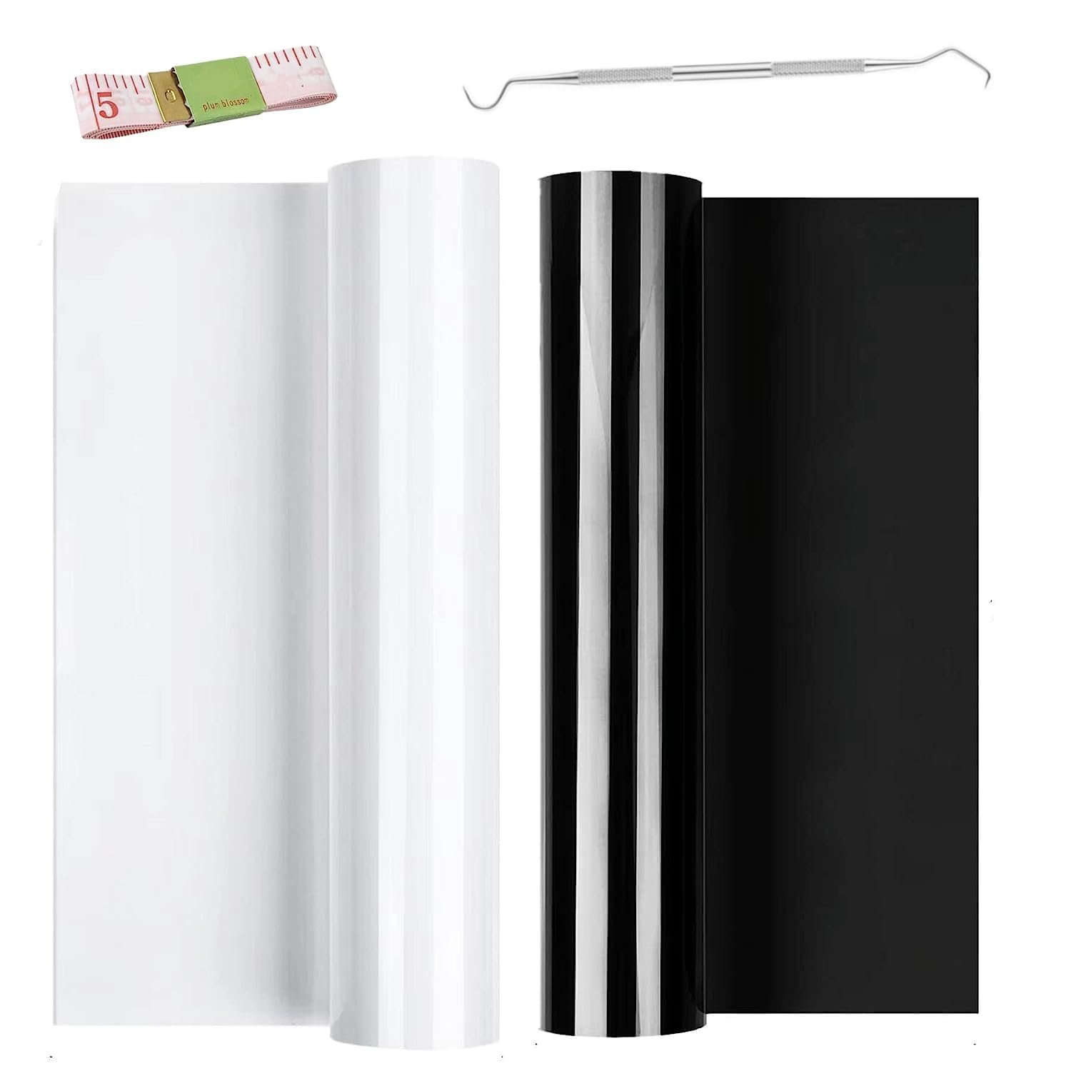 Plotterfolie Textil 30.5×600cm,TransferfolieVinyl Vinylfolie Plotter Bügelfolie zum Bedrucken,Flexfolie Plotter Textil für DIY-T-Shirt & Anderen Stoffen (Weiß+Schwarz, 30.5×600cm)