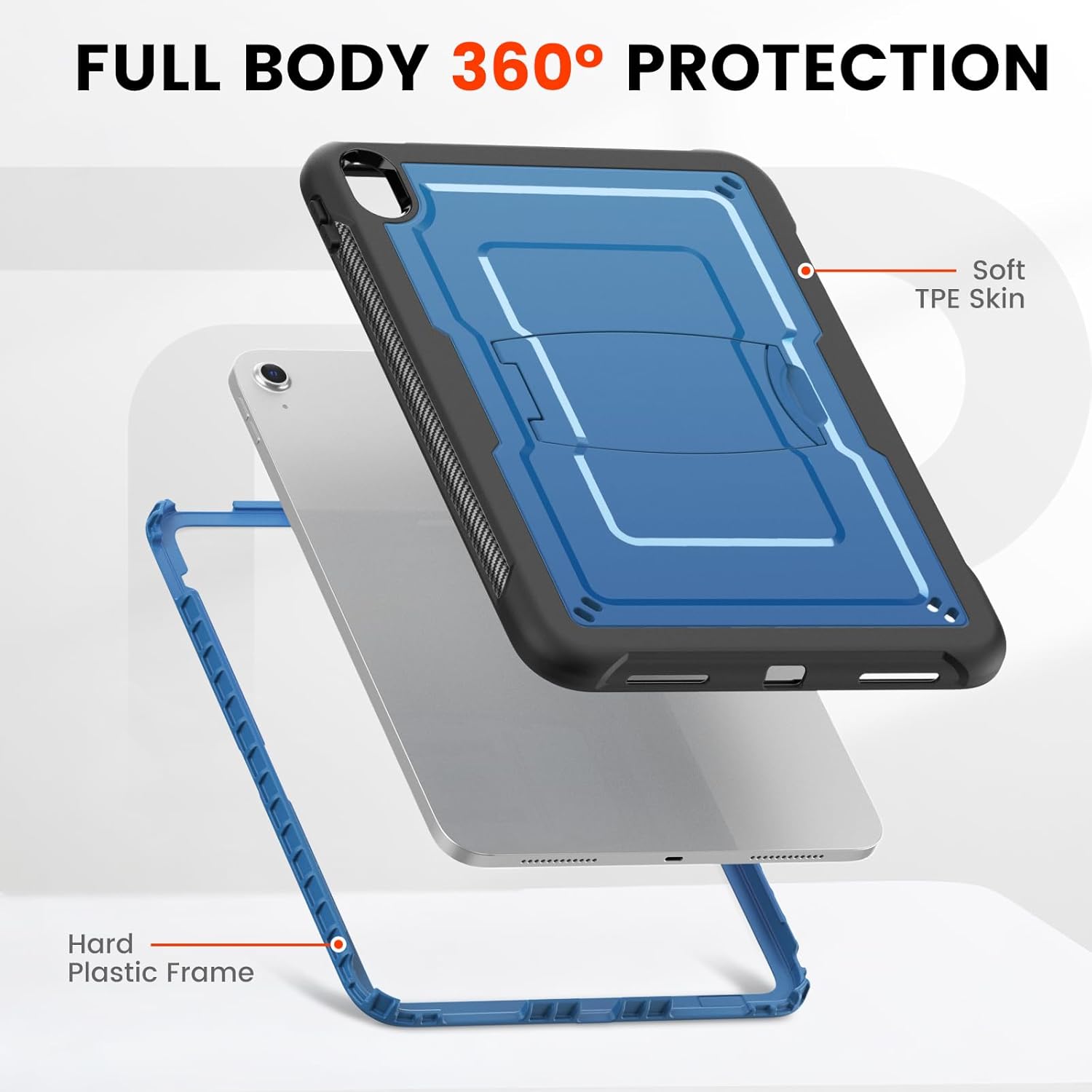 Case for iPad (A16) 11th Generation 11 inch 2025, for iPad 10th Generation 10.9 inch 2022, Full Body Protective Slim Case with Kickstand, Blue