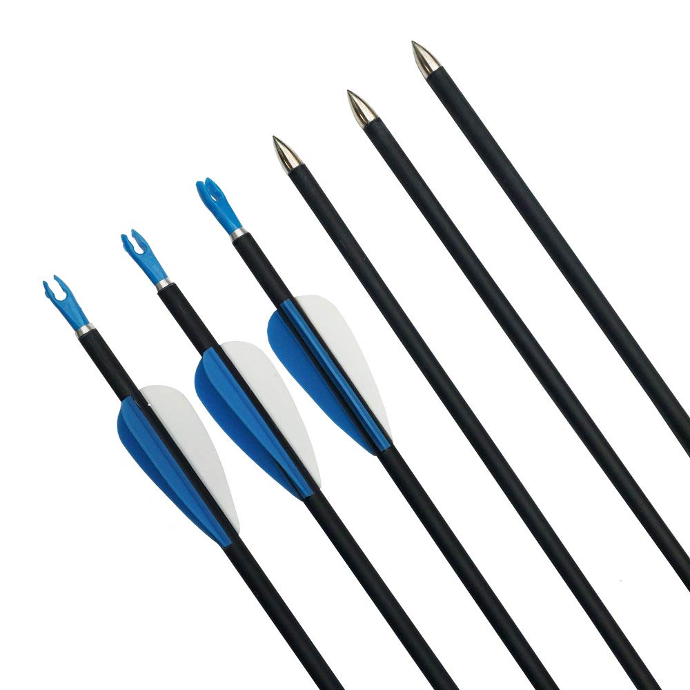 Set Di 12 Frecce In Carbonio Per Tiro Con L'Arco – Spine 1000, OD 6.0 Mm, Lunghezza 81.2 Cm, Con Piume Di Tacchino Da 2" E Punta In Acciaio 60 Grani