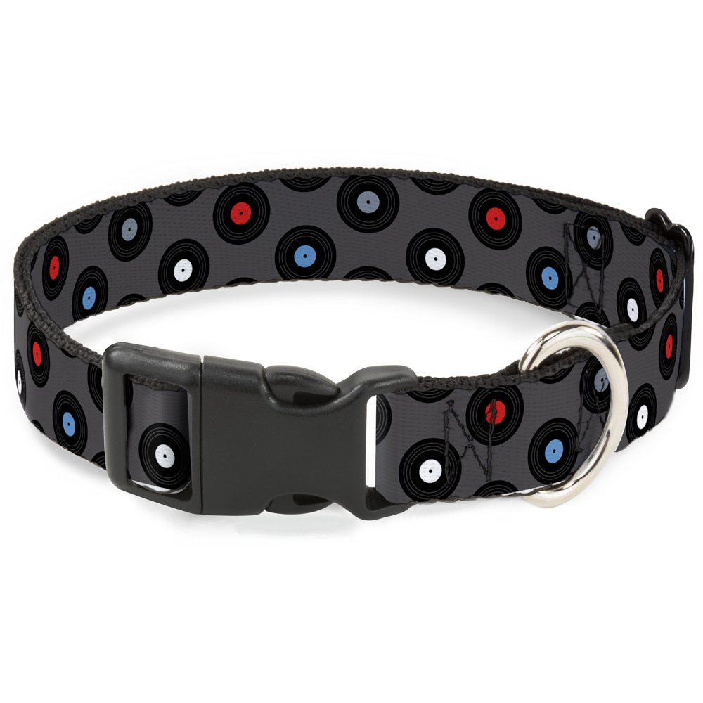 Collar para pasear perros pequeños Buckle-Down con discos de vinilo ajustables para paseos urbanos