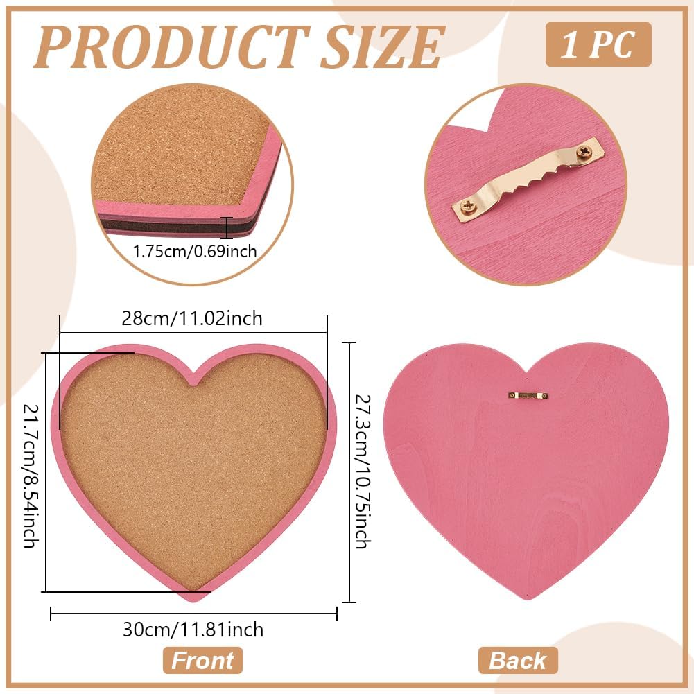 BENECREAT Pearl Pink Heart Pin Cork Board, 11.8x10.7inch Bulletin Display Board Wall Mounted Cork Board with Pink Frame for Brooch Pin Storage Display, Office Home and School Decor image 2