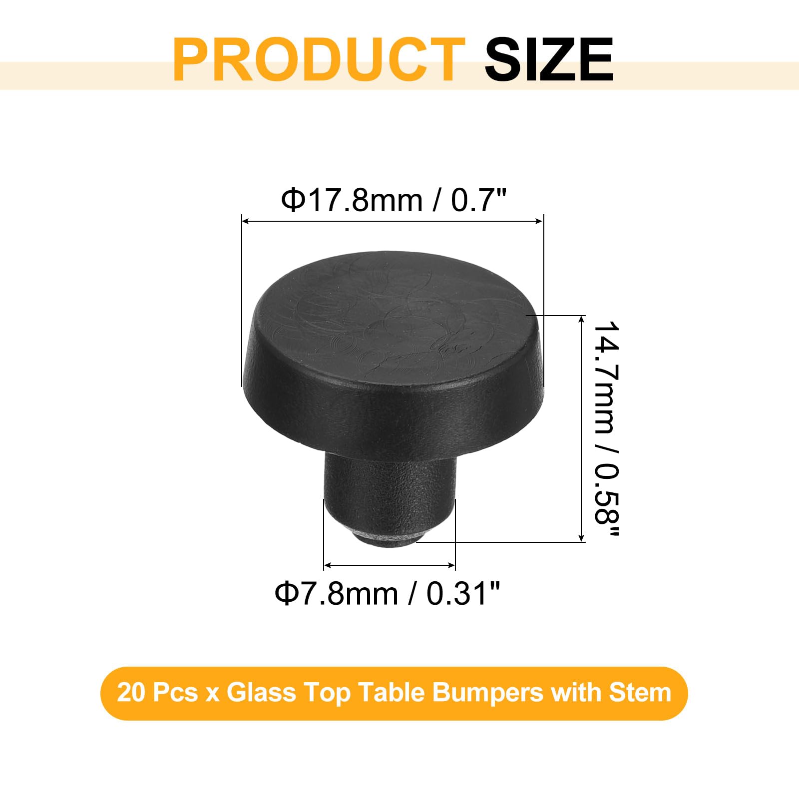 QUARKZMAN 20 Pezzi Paracolpi da Tavolo con Piano in Vetro con Stelo, Cuscinetti Antiscivolo in Plastica per 8mm Foro, Tappi Terminali per Piedi Coperture Protezioni per Sedia Armadio (Nero)