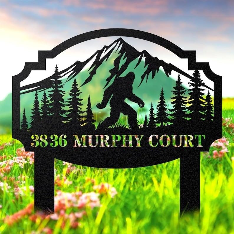 Personalized Bigfoot Address Sign - Custom House Number Plaque, Durable Outdoor Yard Sign, Rustic Home Decor, Street Number Display. (Bigfoot Address)