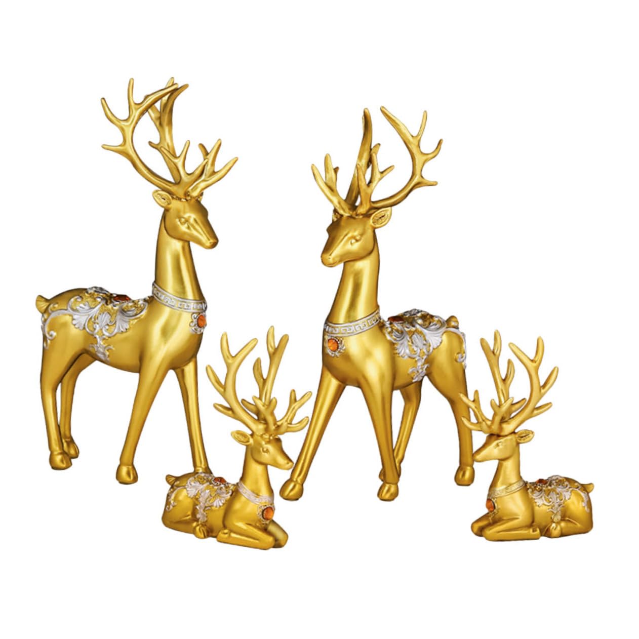 Amosfun Weihnachtsdeko Elch Satz aus Kunstharz in Gold Realistische und Langlebige Dekofigur für Innen und Außenbereiche Wie Höfe und Wohnzimmer