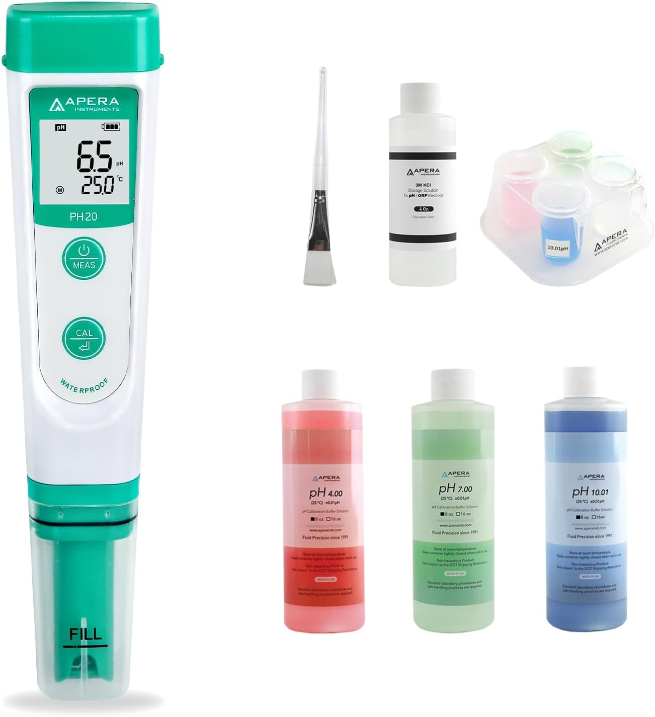 LLC AI209-T Value Series PH20 pH Tester Combo Kit with 8 oz. calibration buffers (4,7,10), 4 oz. 3M KCL Storage Solution, Probe Cleaning Brush & CalPod Solution Holder