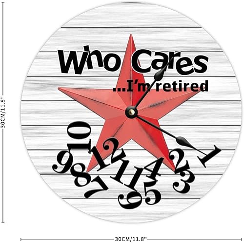 Miniatura 5 de Reloj de madera con aspecto envejecido, diseño de estrella de Texas, divertido Who Cares I'm Retireed, reloj de pared de madera desgastada para