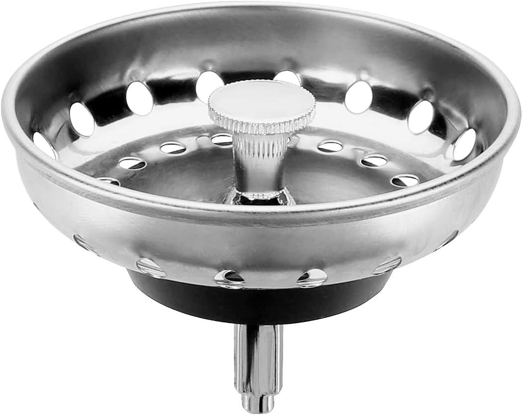 Hydro Master Kitchen Sink Basket Strainer Standard Drains(3-1/2 Inch), Stainless Steel with Rubber Stopper for Kitchen Sinks