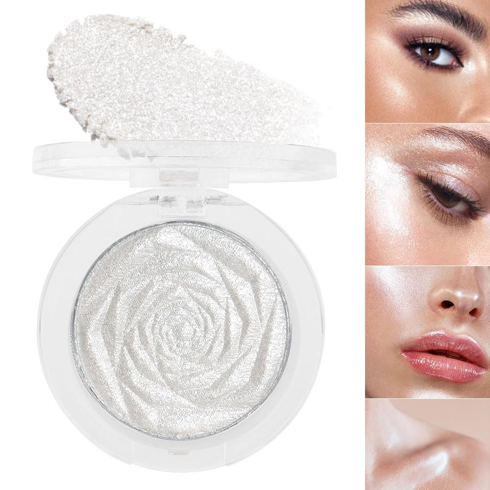 evpct Pearl White Silver Face Highlighter Makeup, White Shimmer Glitter Diamond Sparkly Highlighters Makeup Eyeshadow Palette Powder for Face Body Cheek Skin, inner Corner Eye Highlighter Make up 01 01 Pearl White 1 Count (Pack of 1)