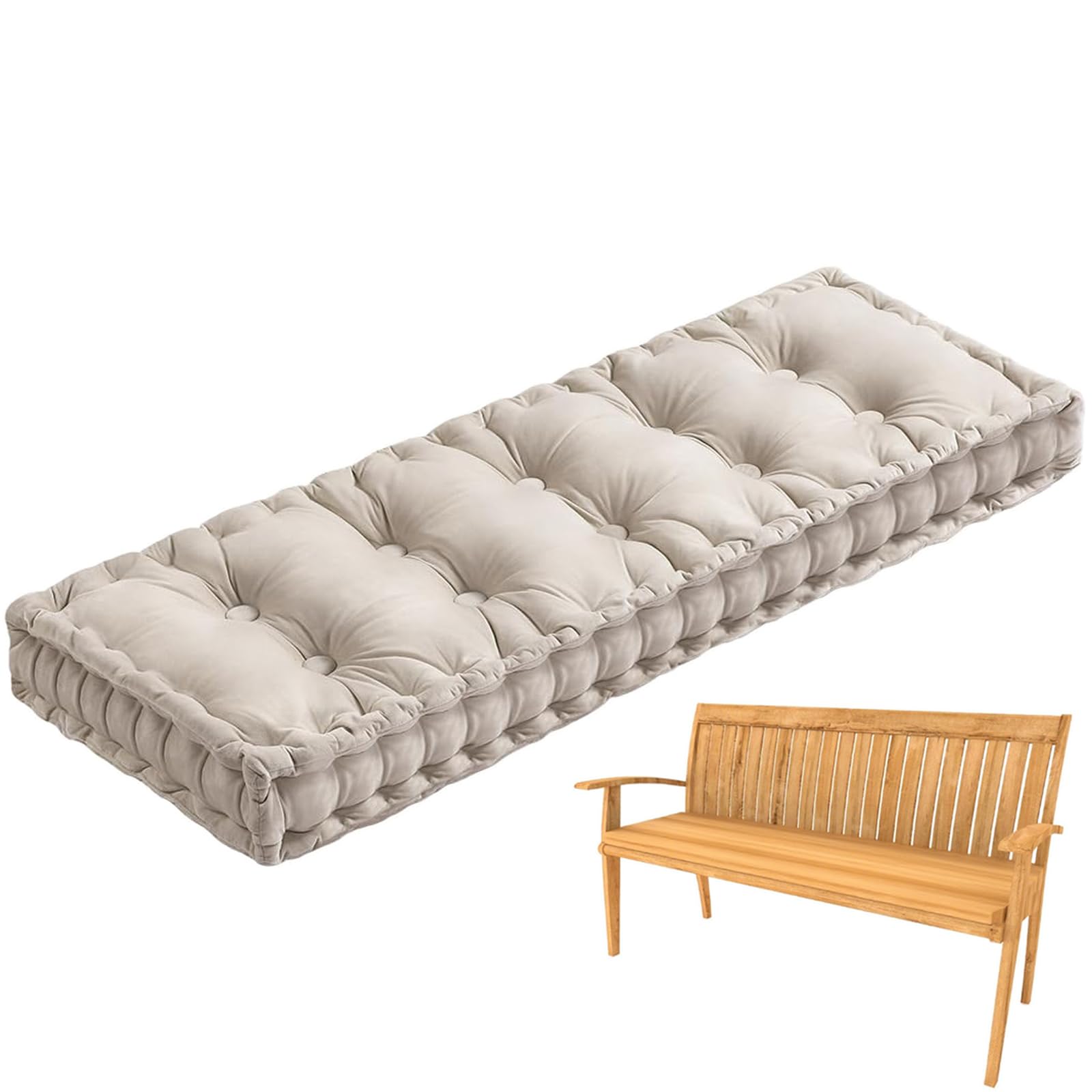 Generico Cuscino per Panca da 10 cm, con Maniglia, in Morbido Velluto, per Sedia da Esterno Panca per Davanzale Patio Interni Ingresso Scarpiera Panca Giardino Sedie Cuscini,Beige,170x60cm