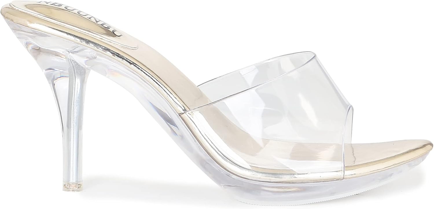 NBUUNBU Silver Clear Heels For Women Dress Shoes Transparent Strap Sexy Stilletos Heels Open Toe High Silver Heeled Sandals Pump Mules - Image 7