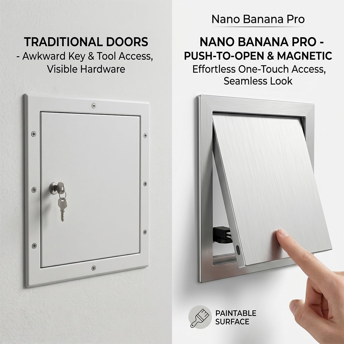 Trampilla de Inspección de Aluminio con Cierre Magnético, Puerta de Revisión Oculta. Panel de Acceso Alicatable para Techo y Pared en Plomería Baño, Montaje Empotrado Fácil.(White,150 x250 mm)