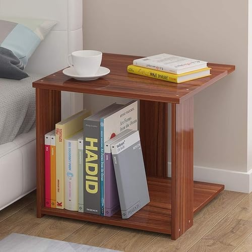 Miniatura 2 de Mesita de noche rústica moderna, mesa auxiliar vintage para sofá con estantes de almacenamiento, fácil de montar, mesita de noche de madera sólida