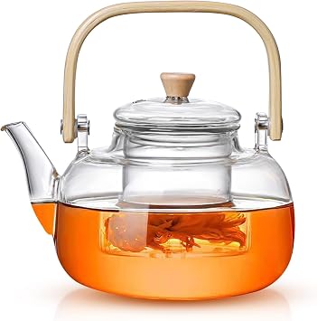 34oz/1000ml Glass Teapot with Removable Infuser,Gas Electric Stovetop Safe Tea Kettle,Tea Cup for Boiling Loose Tea Black Tea Flower Tea