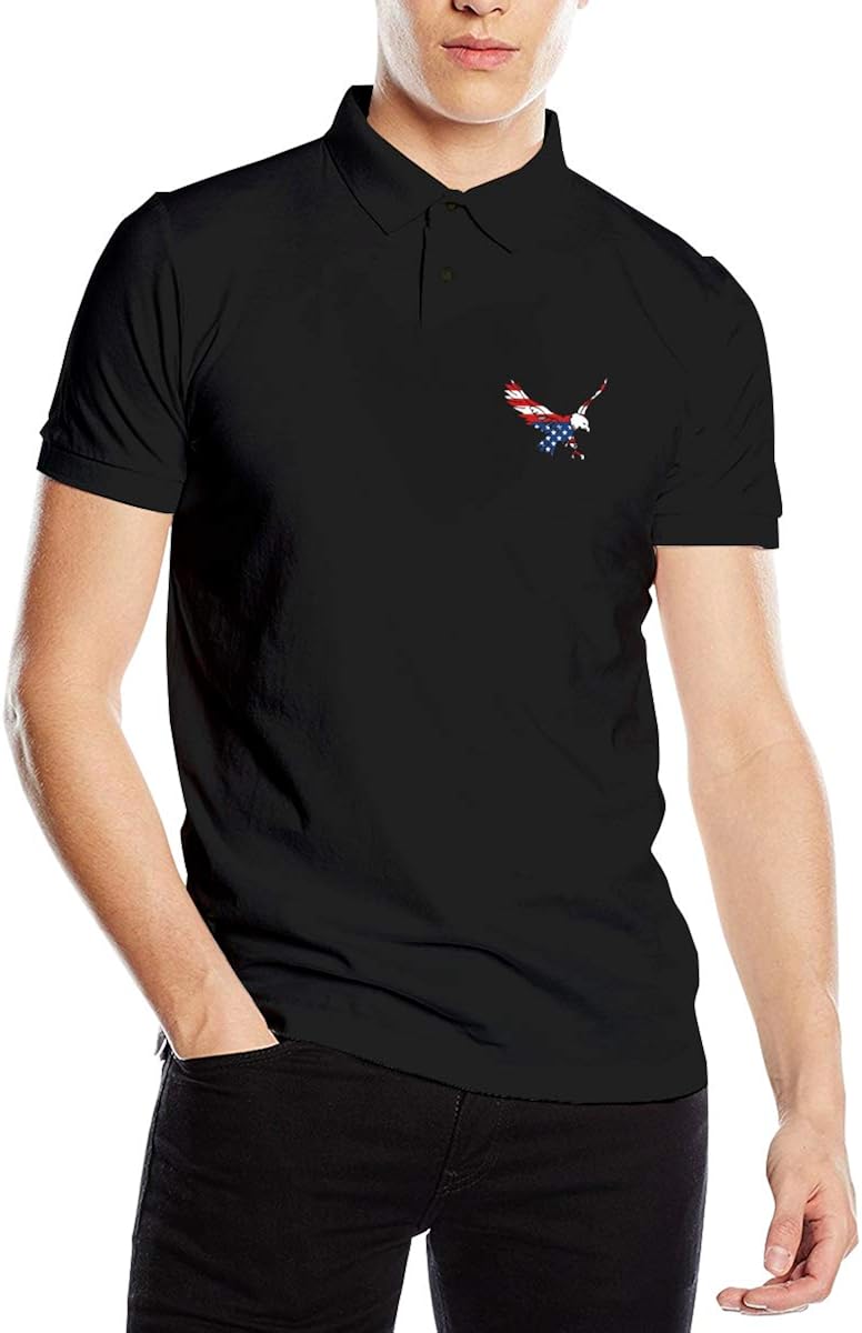 American Flag Eagle Classic Golf Polo Shirts for Men Black at Amazon