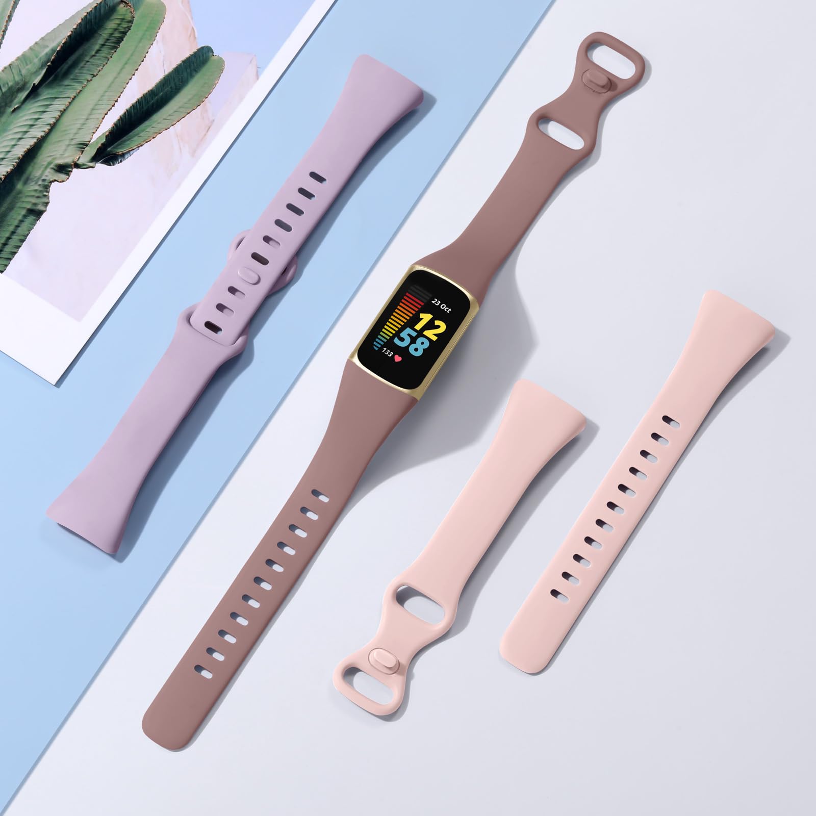 CeMiKa Silicone Slim Strap Compatible with Fitbit Charge 5/6, Soft Breathable Sport Bands - Image 4
