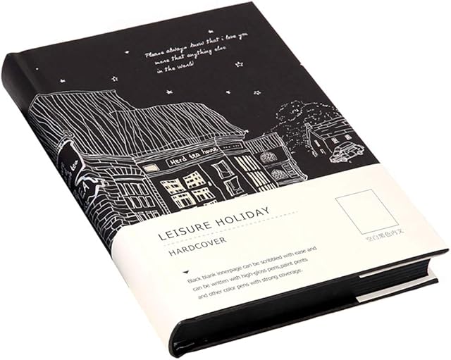 Black Paper Notebook, 128 Sheets Hardcover Sketchbook, 100gsm Black Sketch Paper, 13 x 18.5cm