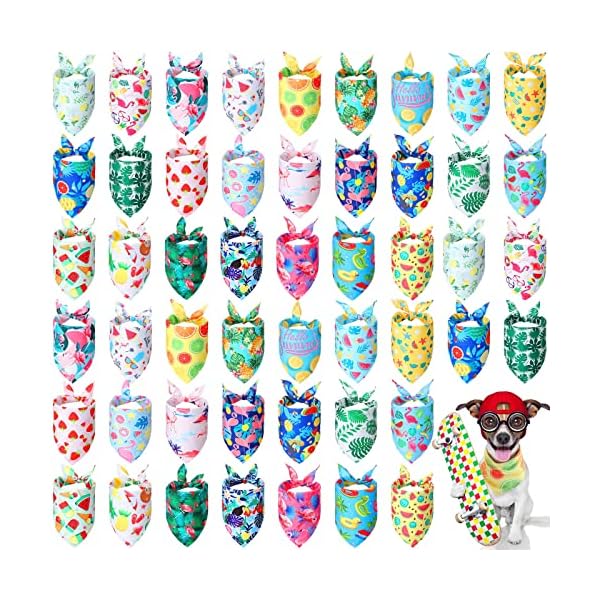 50 pieces dog bandanas for summer bulk hawaiian bandanas bibs triangle dog scarf dog kerchief set dog bandanas with fruit leave flamingo patterns for summer pet costume accessories decoration