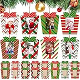 Blulu 16 Pieces Christmas Picture Frame Ornaments for Tree Christmas Hanging Photo Frame Ornaments Red and White and Green Present Box for Tree Party Decorations