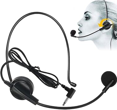 EXMAX 3.5MM Head-Mounted Headworn Condenser Wired Microphone for Wireless Tour Guide System Transmiter ATG-100T EX-100T Belt Pack Mic Voice Amplifier Teachers Coaches Presentation