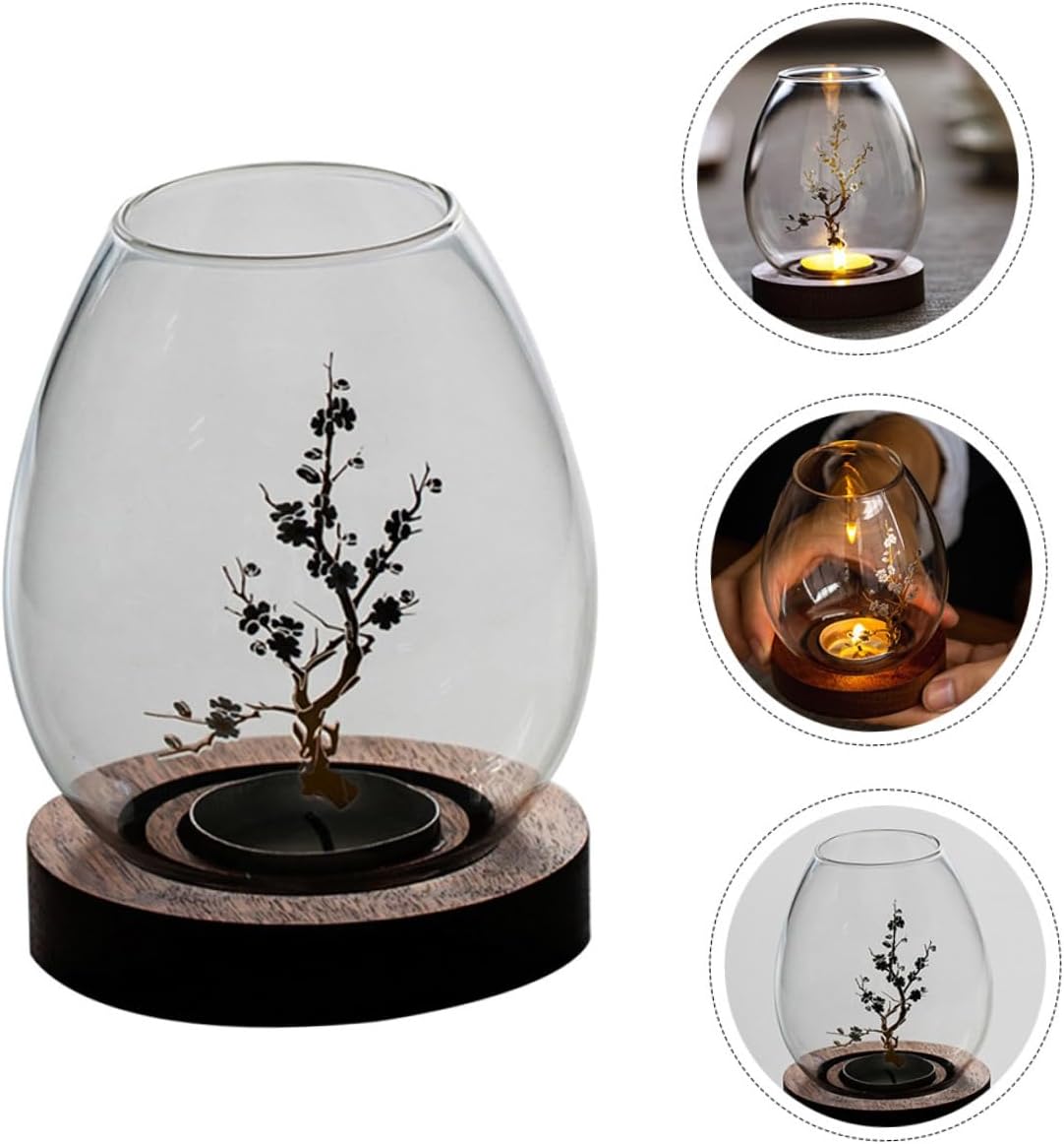 BESPORTBLE Glass Candle Container Decorative Cover with Flower Pattern, Glass Hurricane Candleholder, Windproof Candle Shade for Romantic Dinner and Home Décor