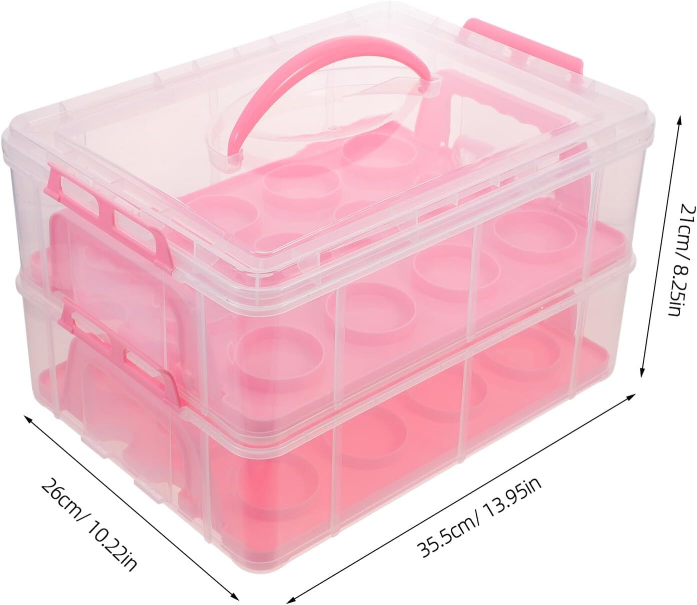 SECFOU Multi-layer Cupcake Storage Box with Handle and Lid, 2-tier Pink Paper Baking Carrier for Muffins and Desserts, Portable Cupcake Transport Container for Parties and Bakery Use