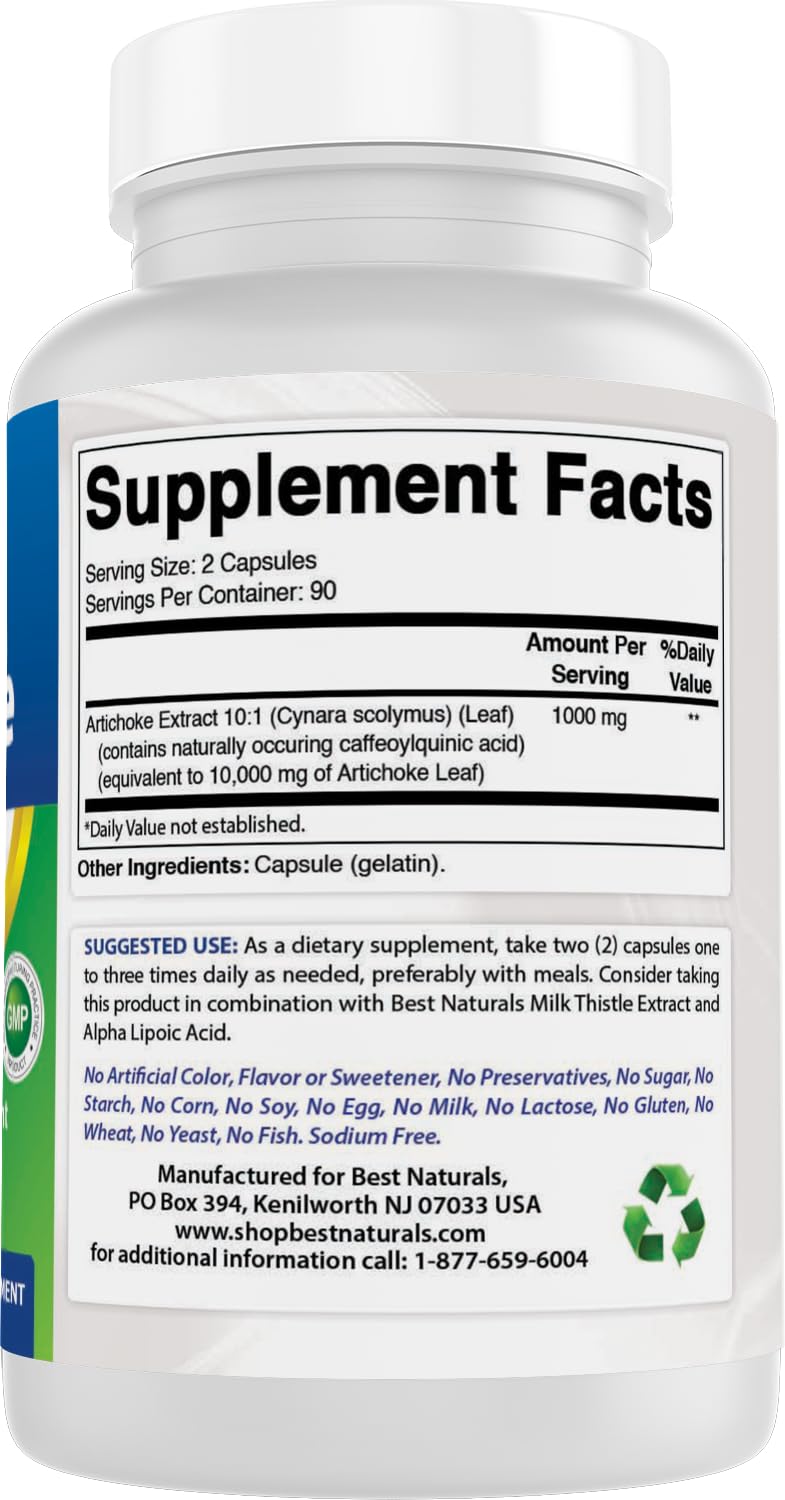 Best Naturals Artichoke Extract 1000 mg Per Serving- 3rd Party Lab Tested - 180 Capsules — Amazon image 6