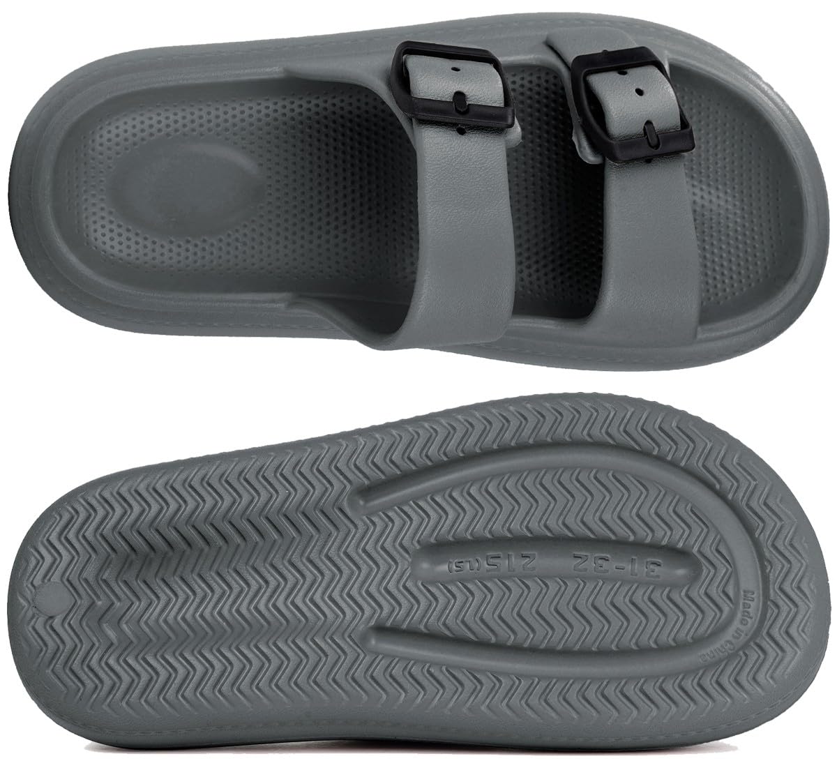 Gaatpot Zapatilla de Baño Niños Niña Chanclas Zapatos de Playa y Piscina Ajustable Doble Hebilla Sandalias Antideslizantes Gris 33/34 EU