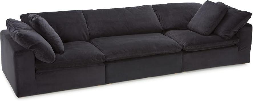 Seatcraft Heavenly Black L-Shaped Modular Sectional Sofa | Stain-Resistant & Water-Repellent Fabric, Down Feather Lining, High Resilience Foam, Sinuous S-Springs, Cushions, Ottoman