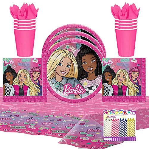 Barbie Dream Together Party Supplies Pack Serves 16: 9" Plates Luncheon Napkins Cups And Table Cover With Llilykai Birthday Candles #TOP25