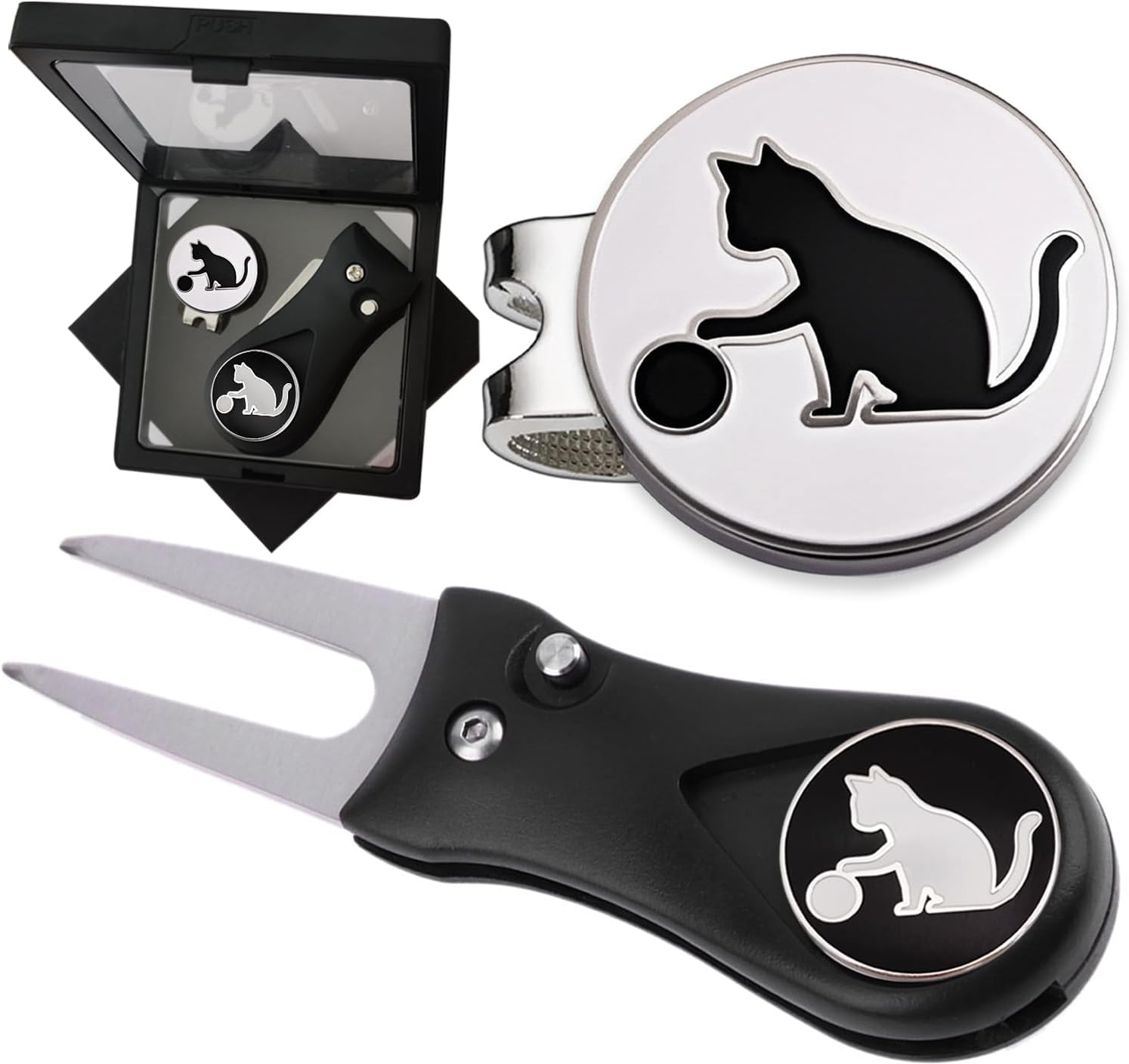 Adhere Ball Markers & Divot Tool Gift Set, Markers are Removable Double-Sided Enamel with a Magentic hat clip,Unique Golf Accessories Gift for Groomsmen
