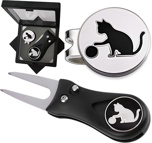 Adhere Marcadores de pelota de golf únicos con logotipo de gato lindo marcador de bola con clips magnéticos para sombrero
