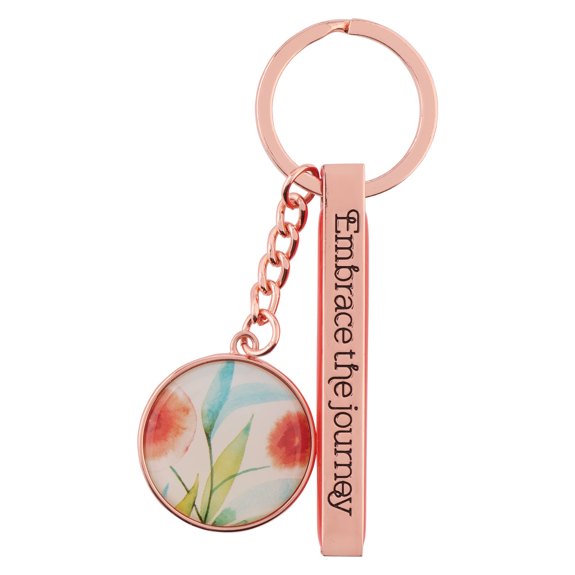 Heartfelt Women's Keychain, Rose Gold Metal w/Floral Pastel Watercolor Flower Inspirational Accessory for Her