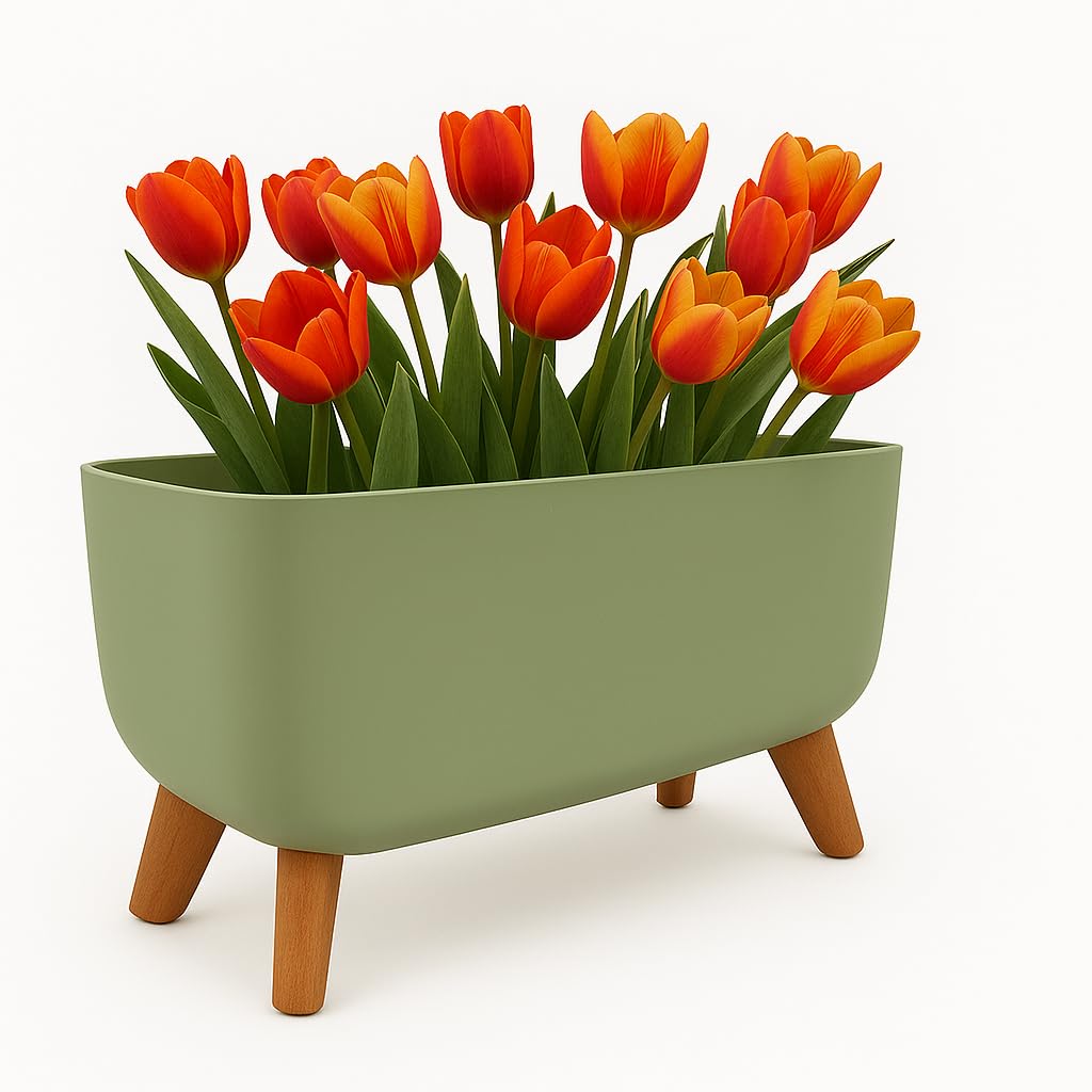 Gardening Naturally Indoor Plant Pot Zinnia Stylish and Durable Planter for Houseplants (Trough Pot 40cm x 20cm - Green)