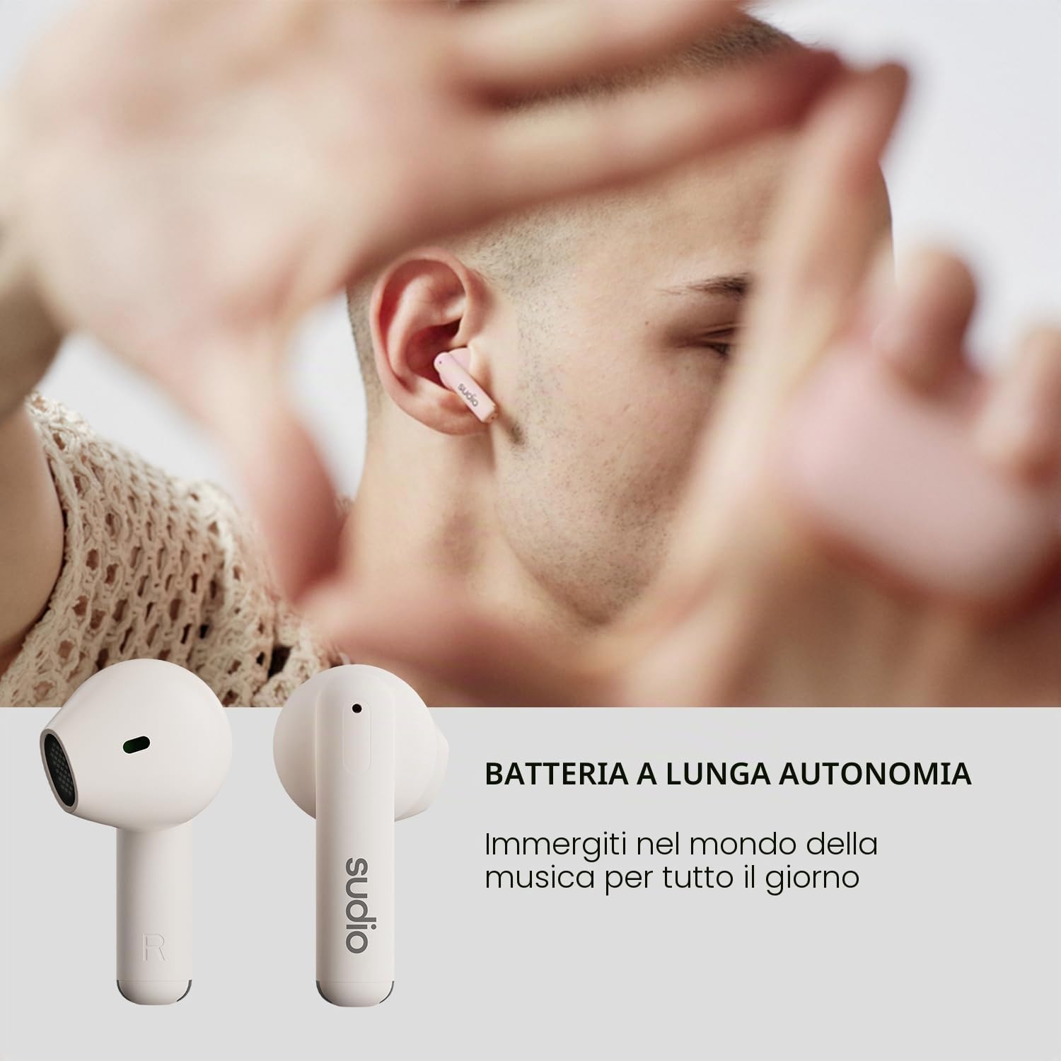 Sudio A1 Snow White, Auricolari con Bluetooth, Touch Control con base di ricarica wireless compatta IPX4, cuffie silenziose con microfono integrato, Premium Crystal Sound