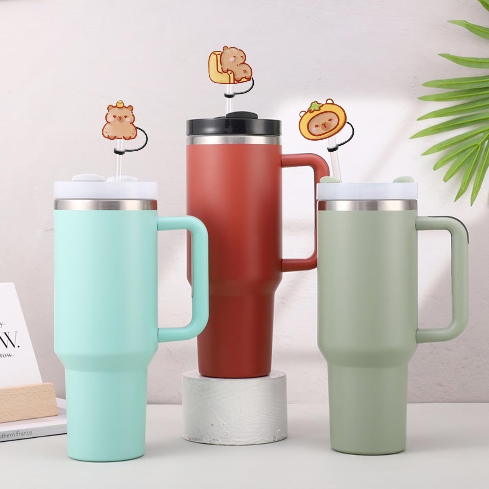 8Pcs Silicone Straw Covers – Cute Capybara & Ocean Animal Toppers For Stanley Tumblers & 10mm Straws