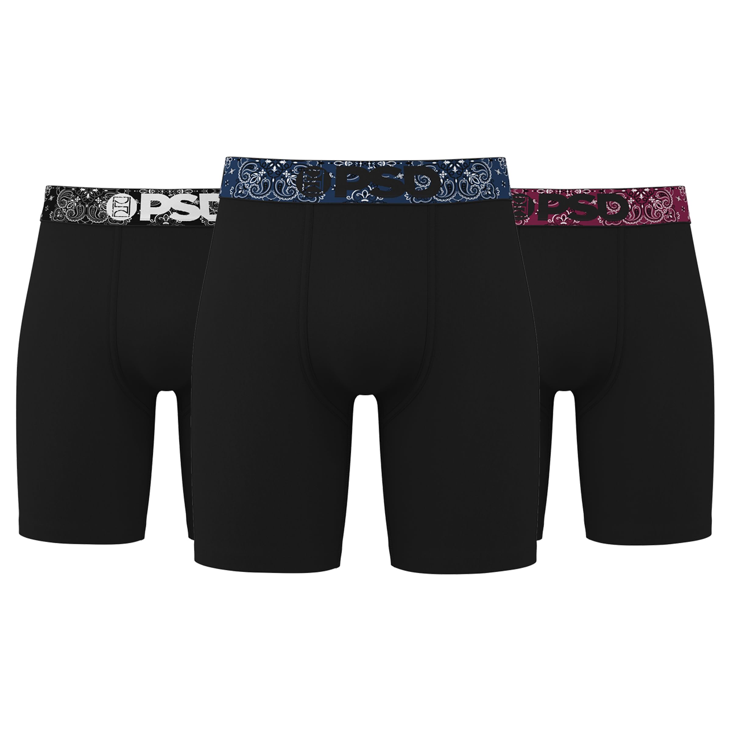 PSD Underwear Mens Boxer Briefs - Paisley Print Standard Length Pack Singles Soft Breathable Boxer Briefs for Men