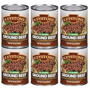 Keystone Meats All Natural Heat & Serve Ground Beef 14 Oz Fully Cooked Canned Meat 5-Year Shelf Life Ready to Eat, Pantry Staple for Everyday Meals & Survival Food, Gluten-Free, Made in USA, Pack of 6