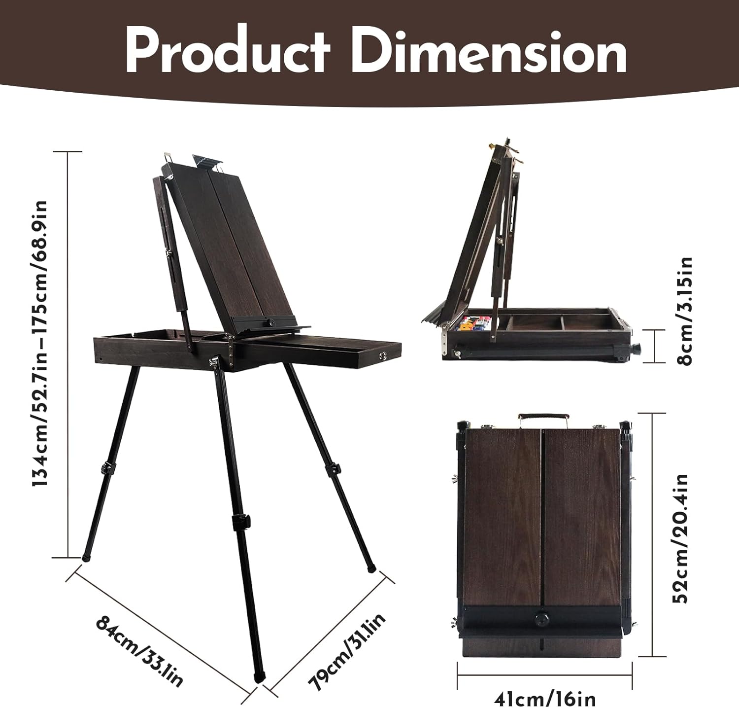 CONDA 70” French Easel with Aluminum Legs, Folding Sketch Painting Easel with Drawer, Tripod Easel Stand for Painting, Sketching, Display - Image 2