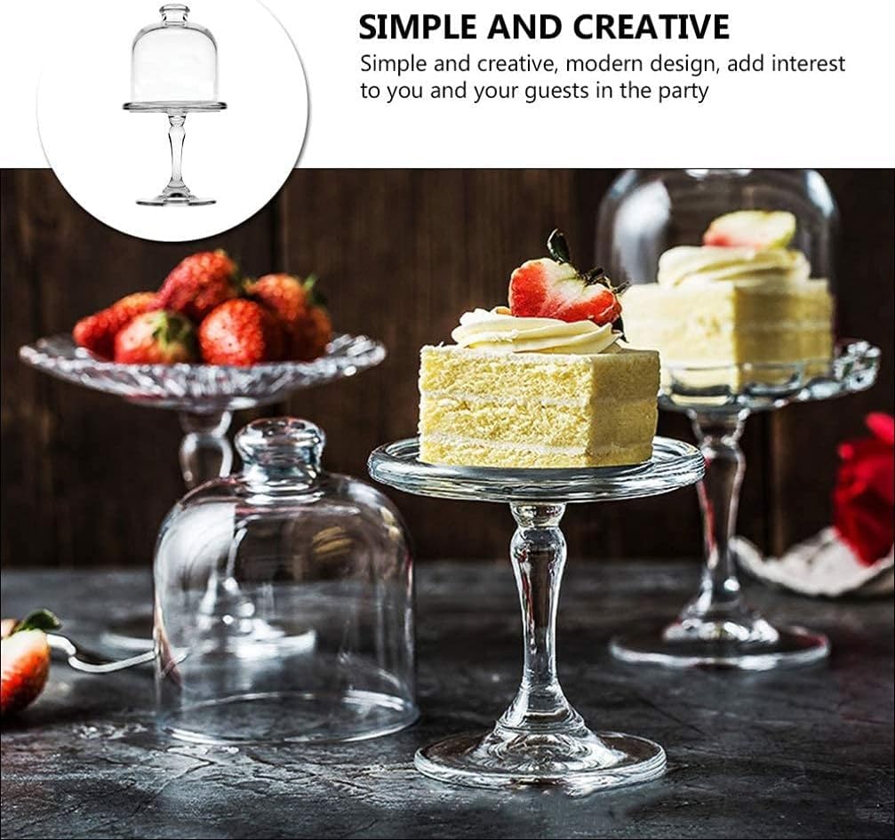 Bandeja de postre de cristal transparente con cubierta de cúpula, soporte multifuncional para exhibición de pasteles para uso doméstico