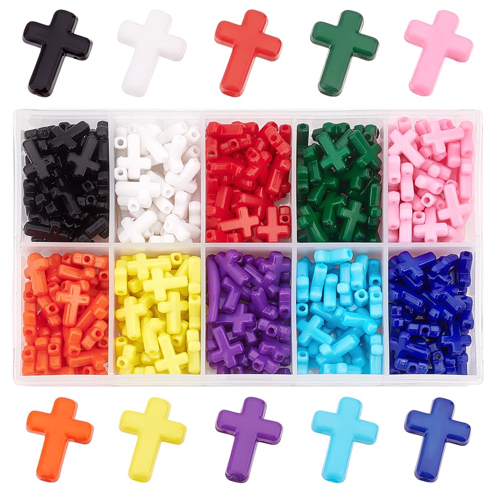 Perles d'espacement en forme de croix en acrylique coloré pour fabrication de collier en plastique