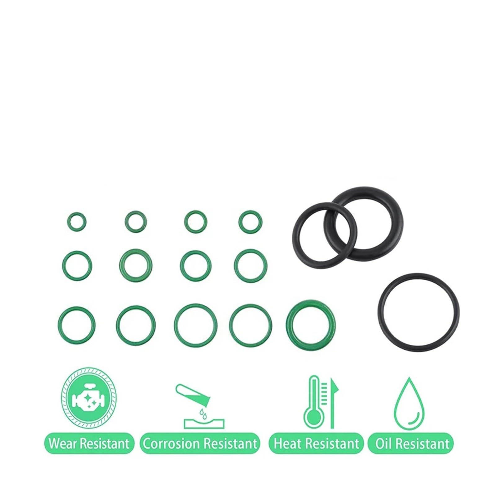 Kit surtido de juntas tóricas, juego de juntas tóricas de caucho de nitrilo de alta presión, Kit de sellado NBR for juntas tóricas de reparación de grifos de plomería(530pcs green)